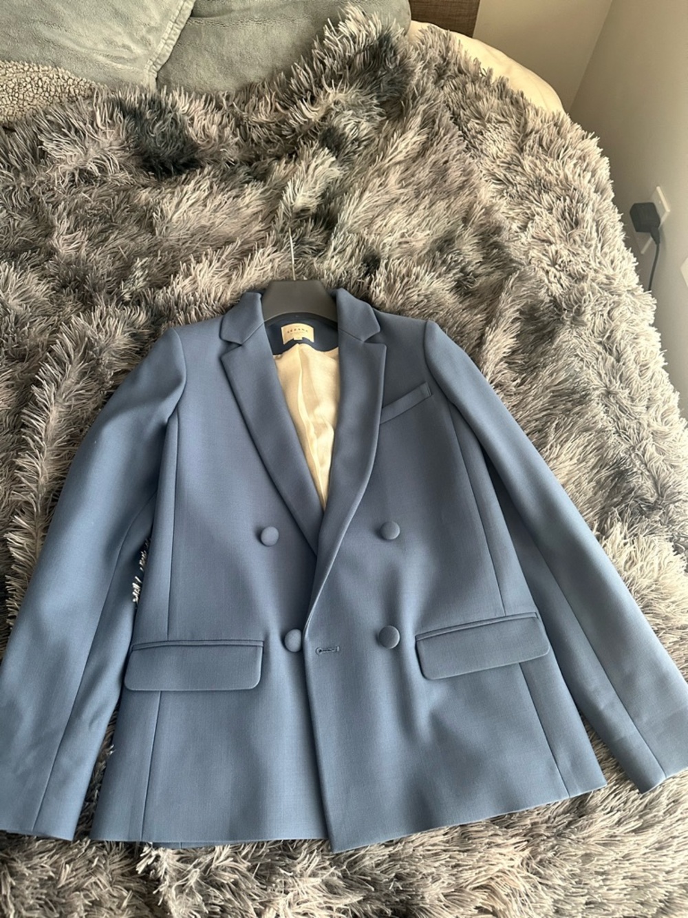 Sezane Double-Breasted Blue Blazer